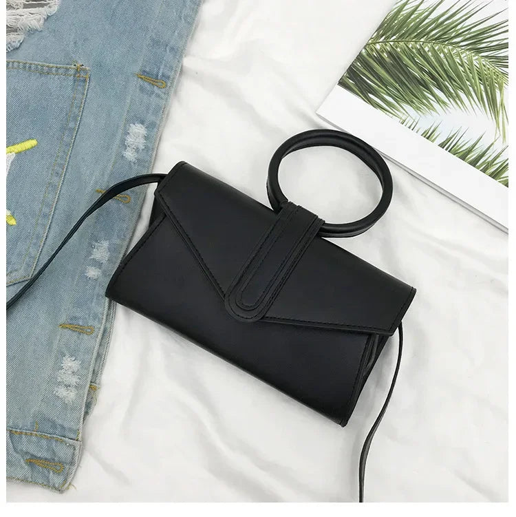 PU Leather Solid Color Clutch Ladies Diagonal Bag Hand Bag Women's Fashion