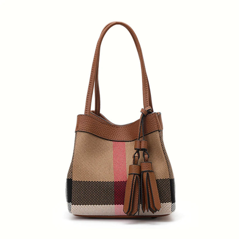 Small Checkered Handbag Elegant Chic Design Fashionable Style Bucket Bag