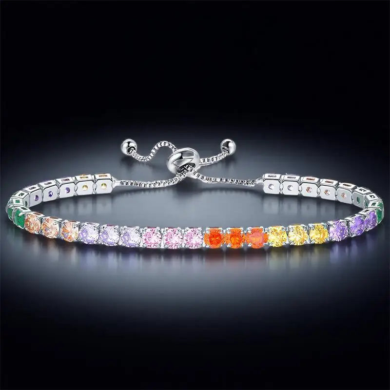 Multicolor Crystal Rainbow Zircon 4mm Round Stone Tennis Bracelets For Women