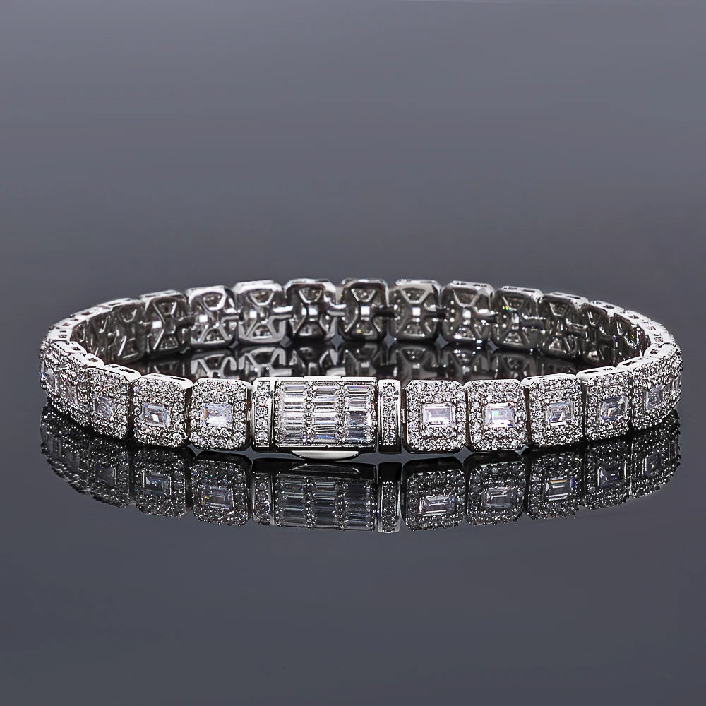 7.5mm High Quality Silver/Gold Plated Clustered Tennis Bracelet Jewelry Square Chain