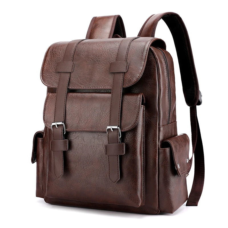 Men's Backpack PU Leather Bag for Large Laptop Backpack Male Travel Bag
