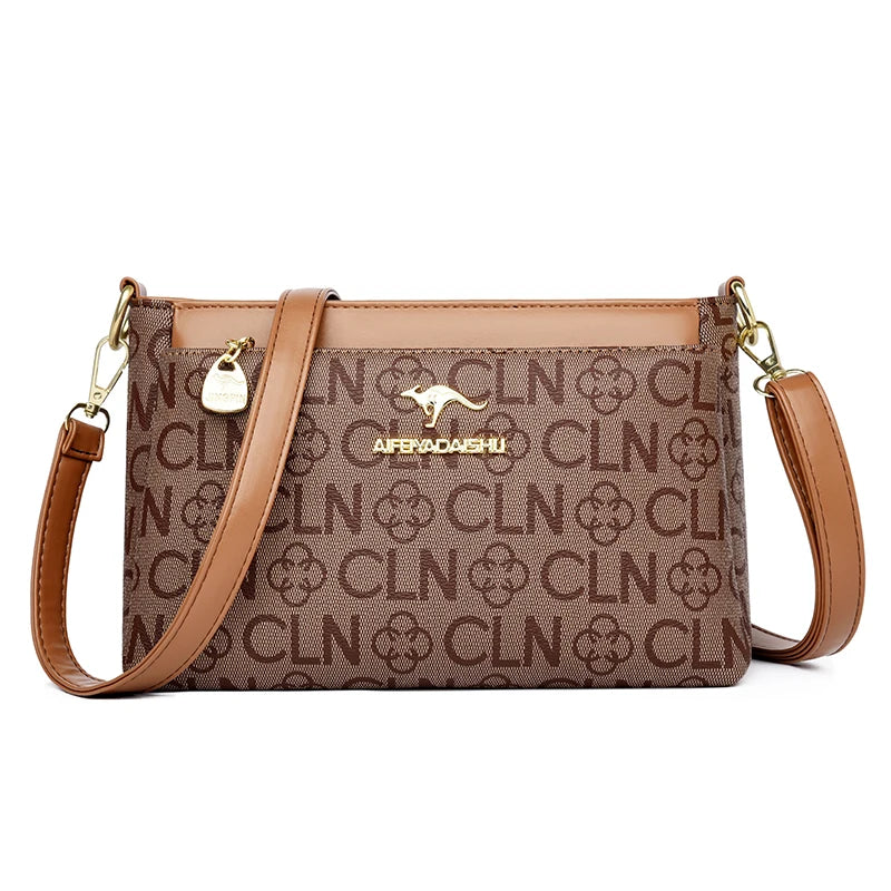 Patterned Leather Crossbody Bags for Women Luxury Design 3 Layers Purse Handbag