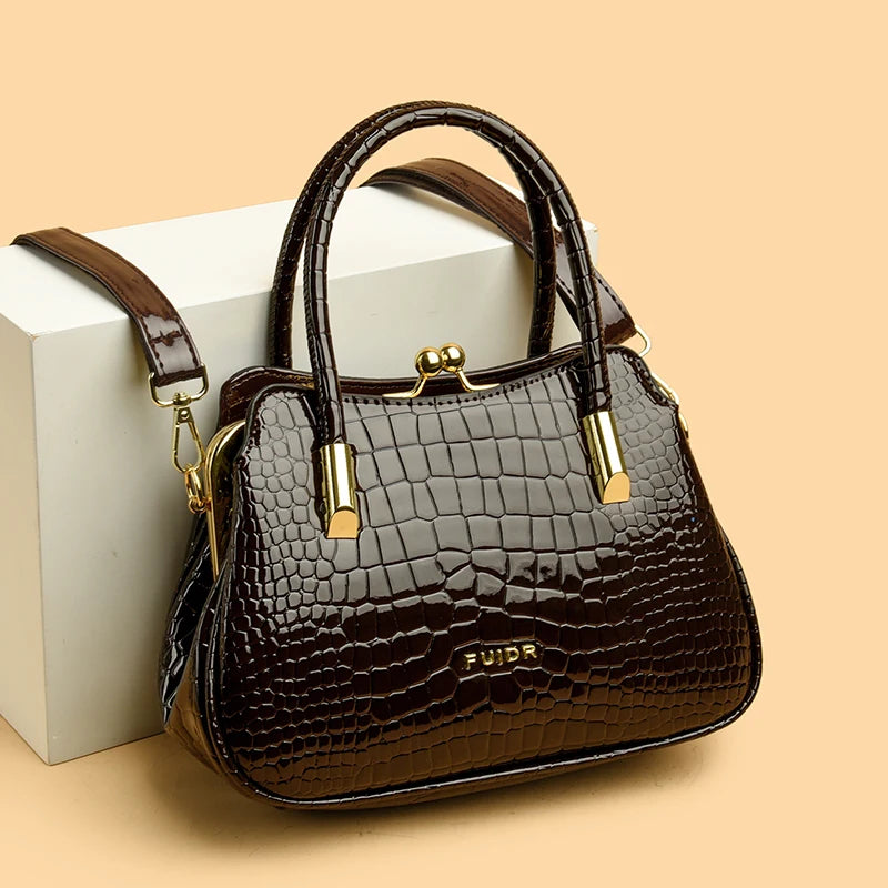 Fashion Luxury Patent Leather Handbag Button Design