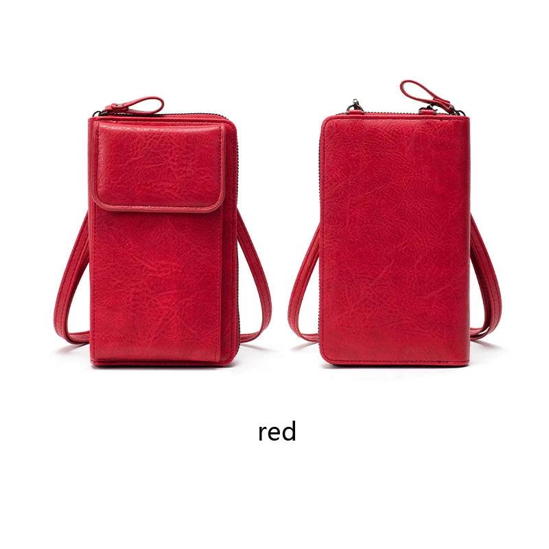 Multi functional retro style PU leather crossbody bag fashionable solid color phone bag