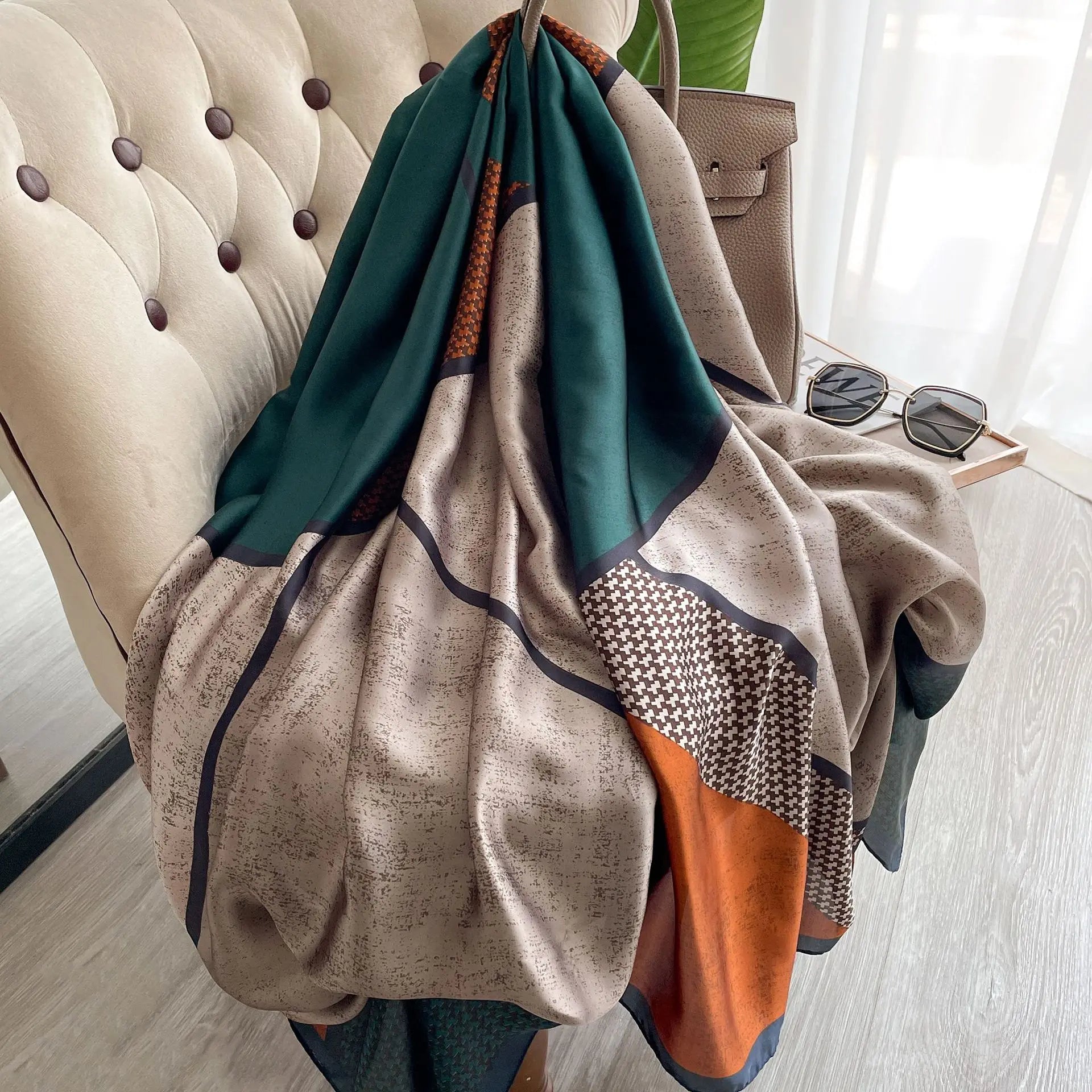 180*90cm Large Silk Satin Scarf Hijab Women Print Shawl