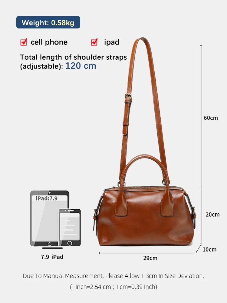 Vintage Green Genuine Leather Top-handle Bag For Women Boston Bag Shoulder Handbag