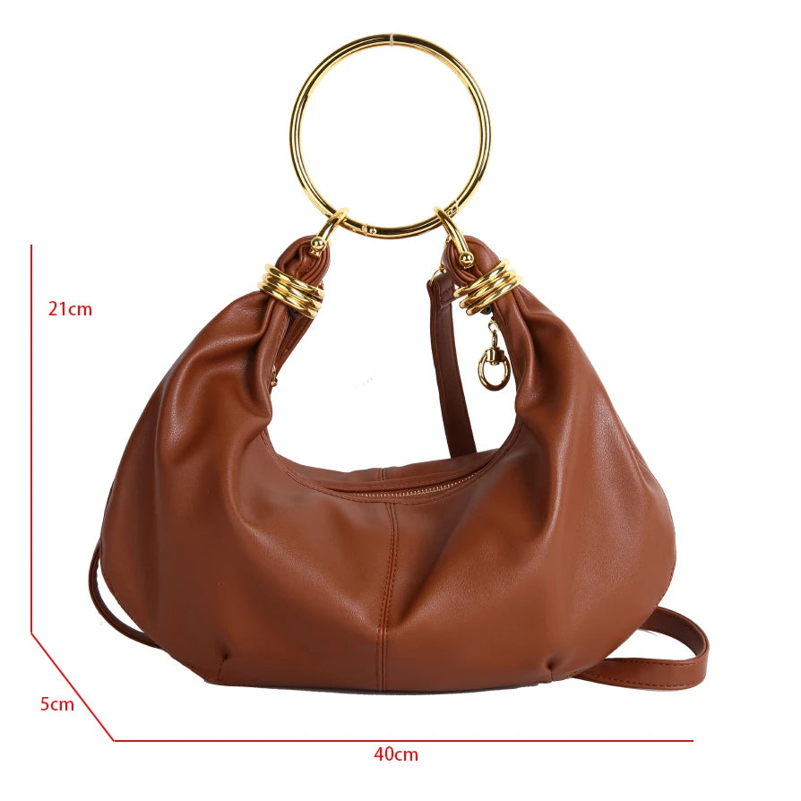 Fashion Hobo Bag Luxury Design Gold Ring Handle Clutch Bag