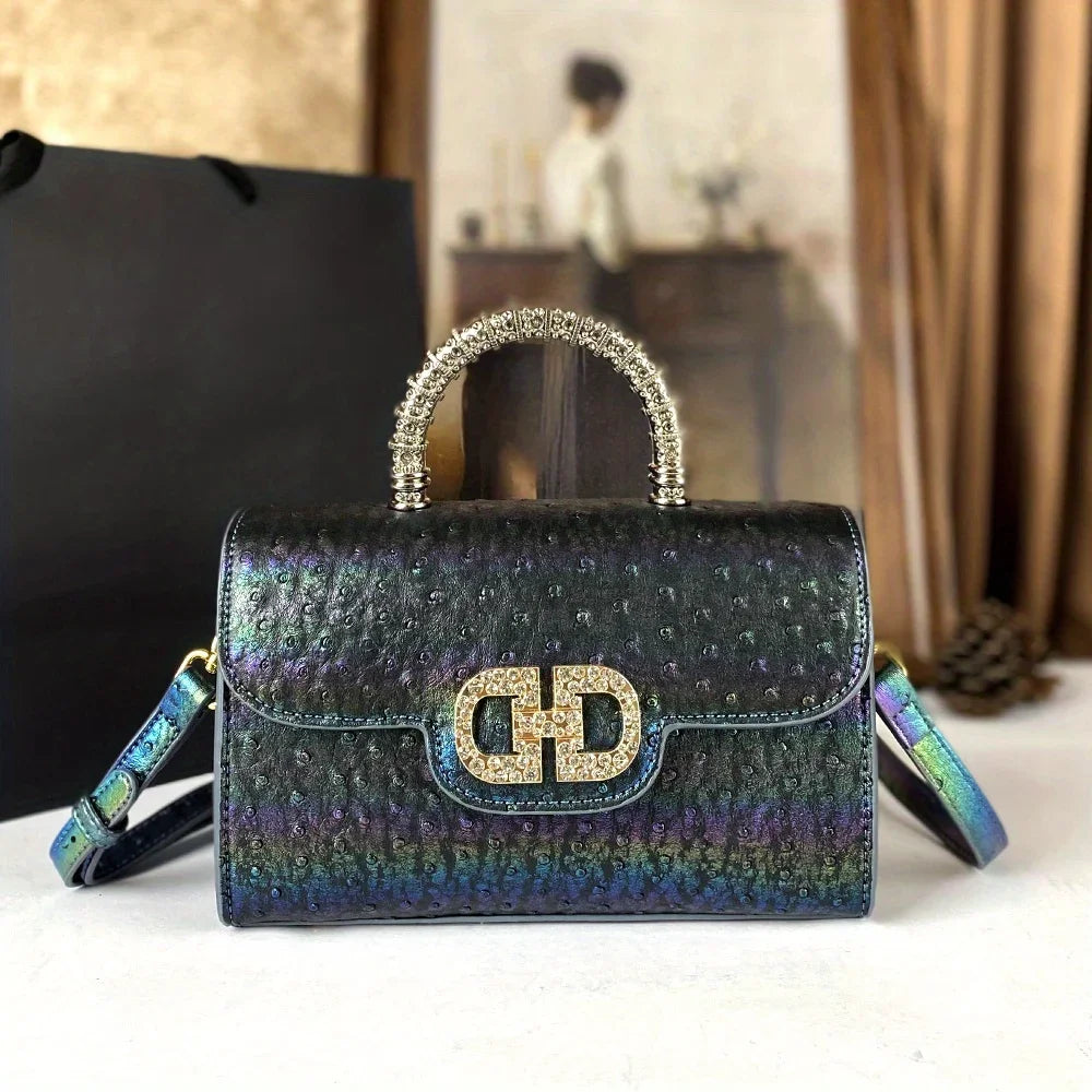 Advanced ostrich pattern diamond inlaid handbag fashionable high-end crossbody bag