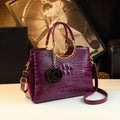 Genuine Leather Handbags Crocodile Pattern Flower Tassel Shoulder Messenger Bag