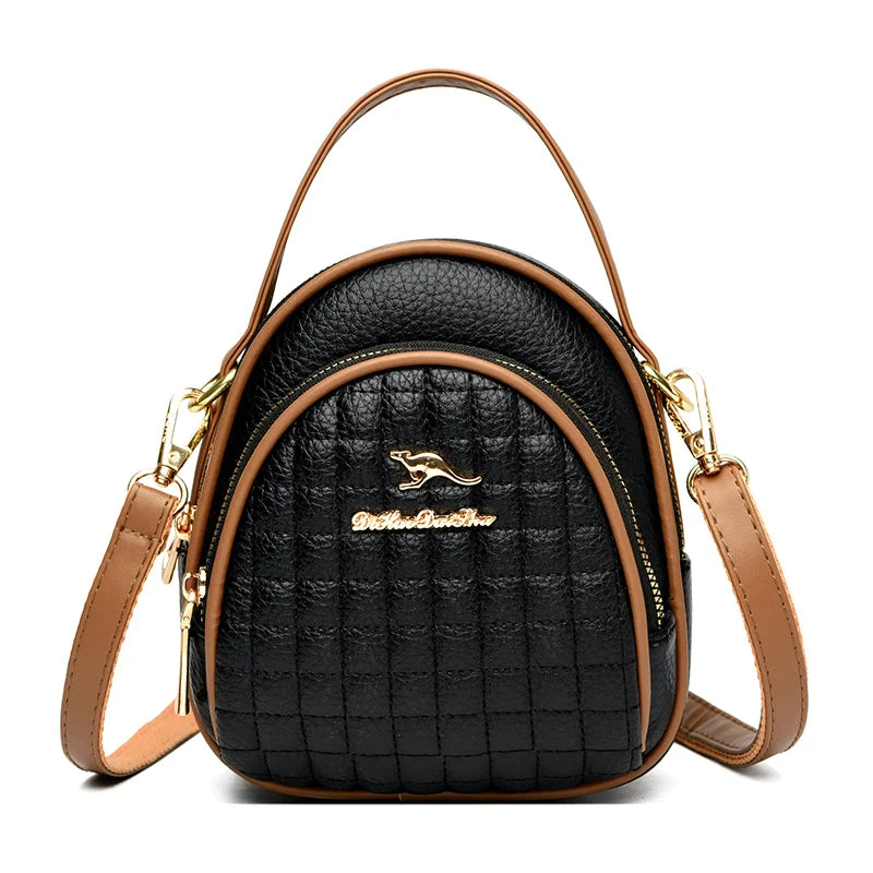 Casual Shoulder Messenger Bag Fashion Color Blocking Leather Multi Layer Bag