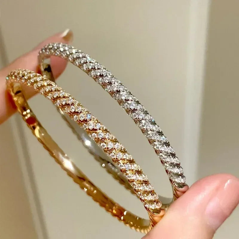 Luxury high quality dazzling shiny spiral bangles full CZ diamond silver 925 bracelet jewelry