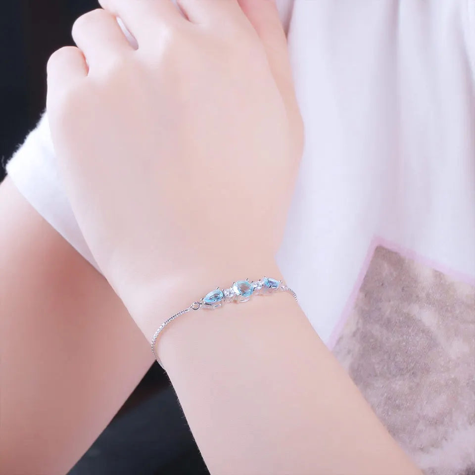 925 Sterling Silver Bracelets Adjustable Nano Blue Topaz Bracelet