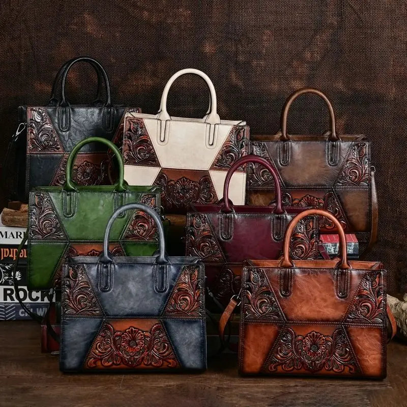 Embossed Splicing Retro Bag Portable Messenger Package Fashion Flowers Pack