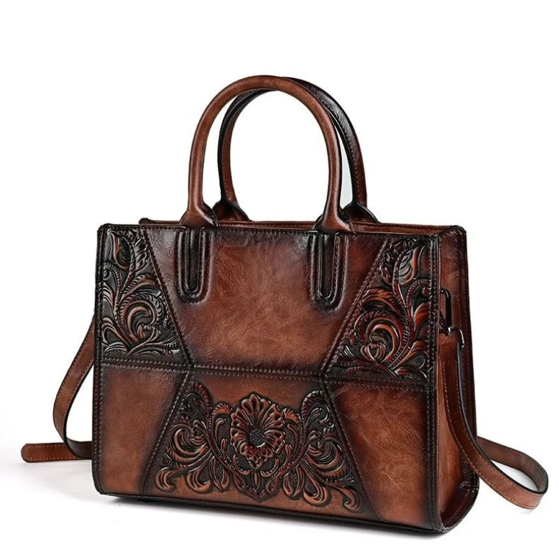 Embossed Splicing Retro Bag Portable Messenger Package Fashion Flowers Pack