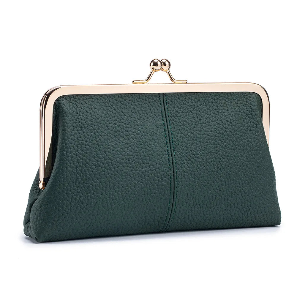 Genuine Cow Leather Long Clutch Wallet Clip Fashion Retro