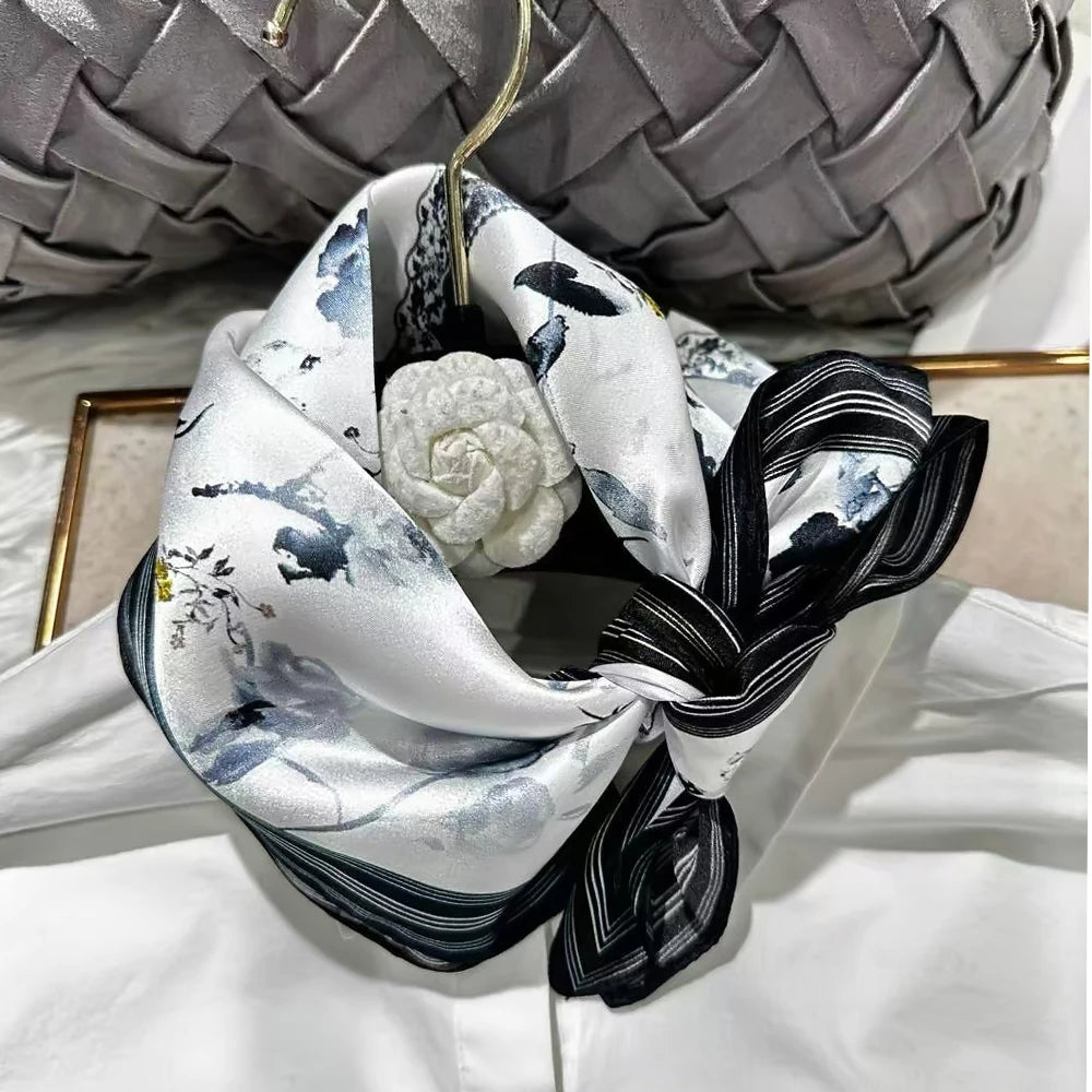 100% Silk Small Square Scarf Neckerchief for Women