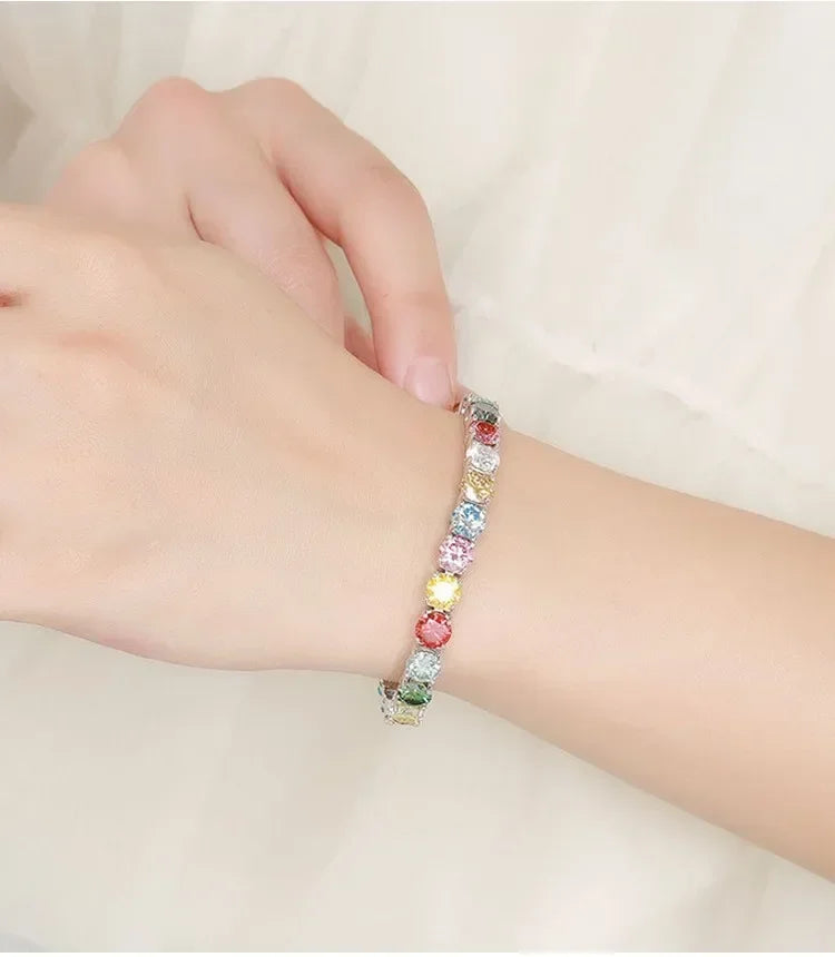 Rainbow Color Moissanite Tennis Bracelet GRA Certified Fine Jewelry