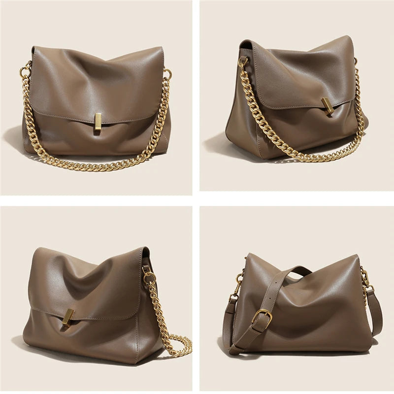 Genuine Leather Slouchy Satchels For Women Vintage Soft Bag