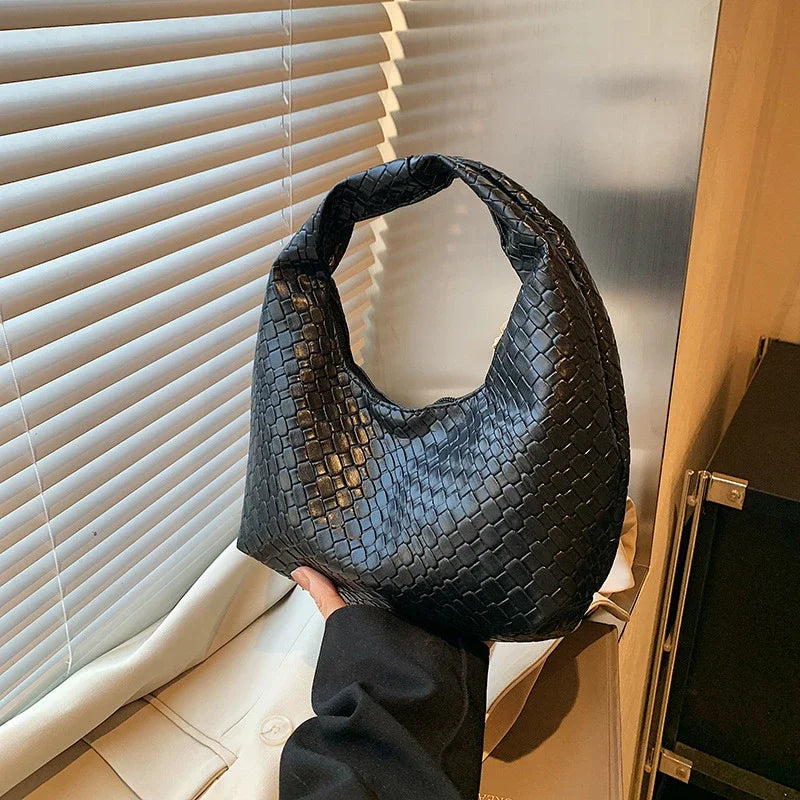 Classic Fashion Woven Embossed Soft PU Leather Small Top Handle Shoulder Bag