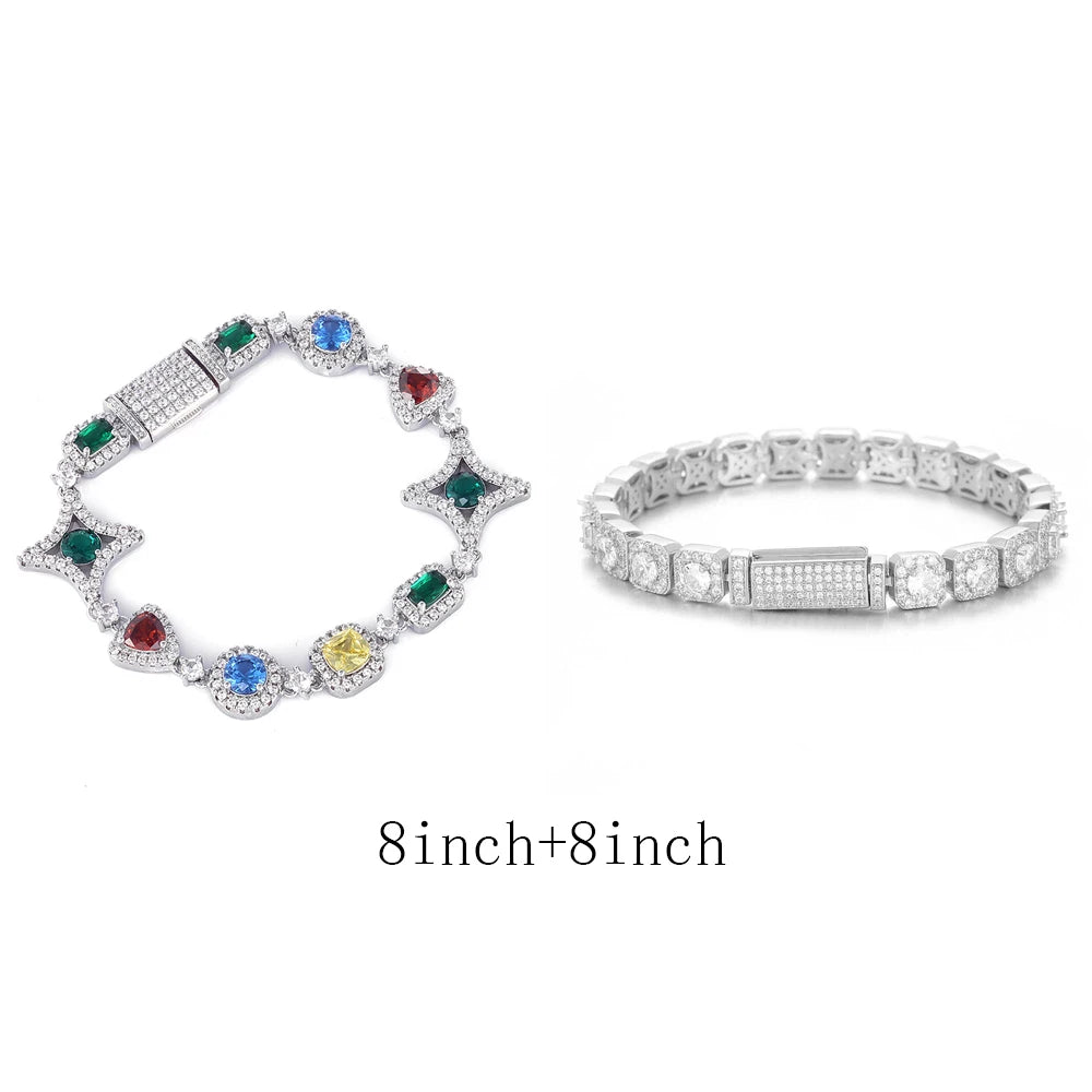 Iced Out Colorful Star Chain With Tennis Bracelet
