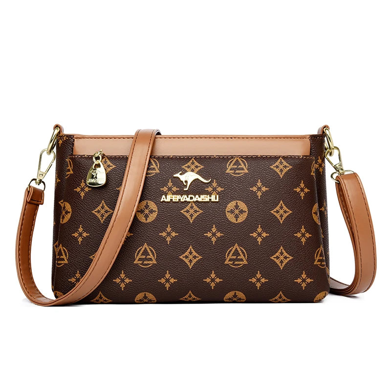 Patterned Leather Crossbody Bags for Women Luxury Design 3 Layers Purse Handbag