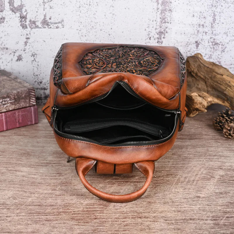 Vintage Tang Grass Embossed Leisure Travel Luxury Backpack