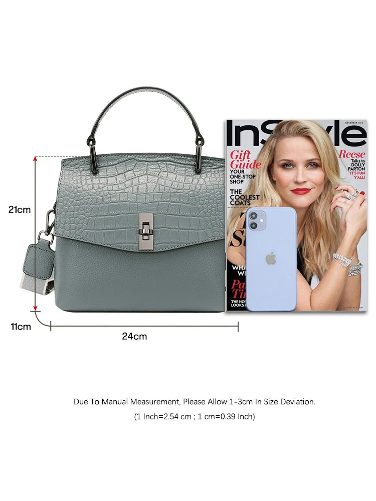 Zency Genuine Leather Women's Handbag Stone Vintage Tote Bag Luxury Brand Female Crossbody Spring Fashion Lady Shoulder Satchel