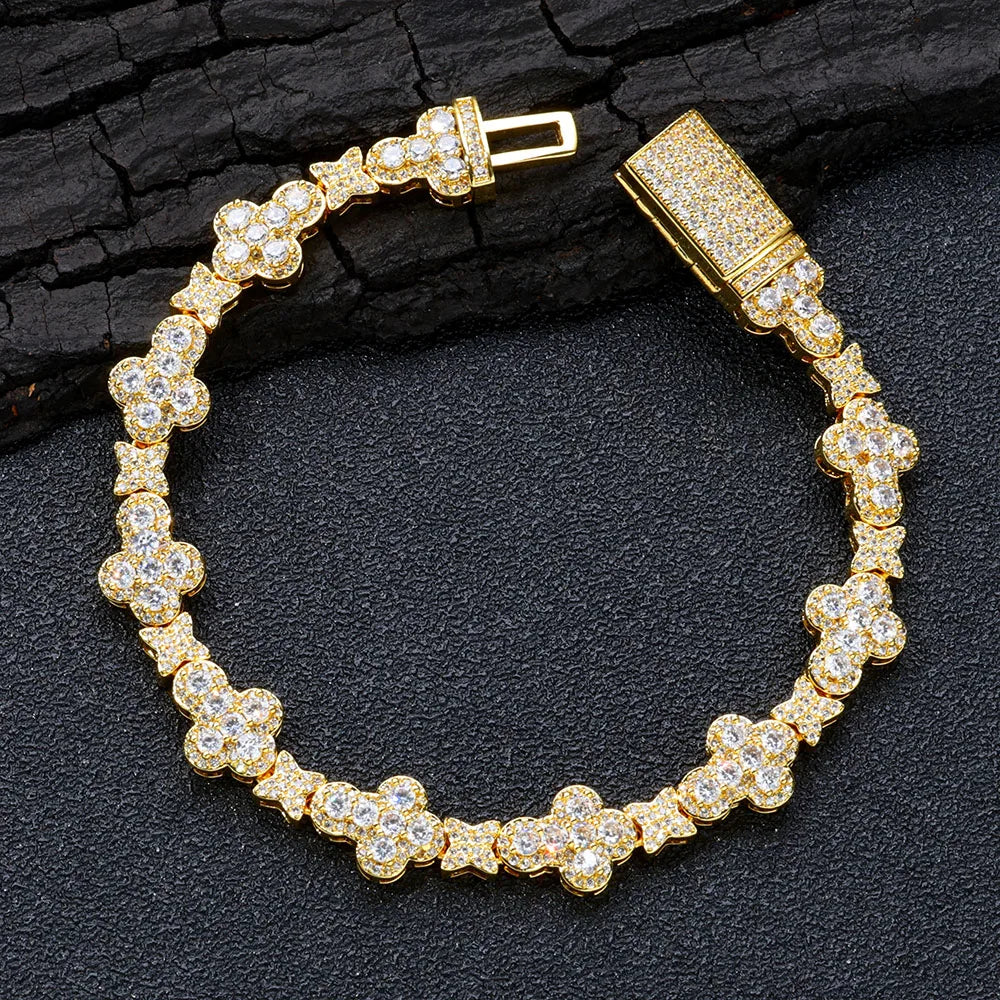 10MM Cross Flower Star Chain Bracelet 18K Gold Plated