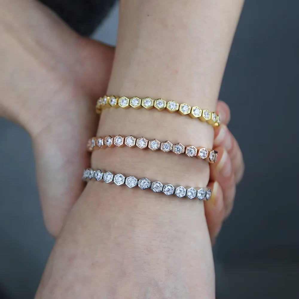 Iced Out AAA Cubic Zirconia Heart Tennis Chain Bracelet