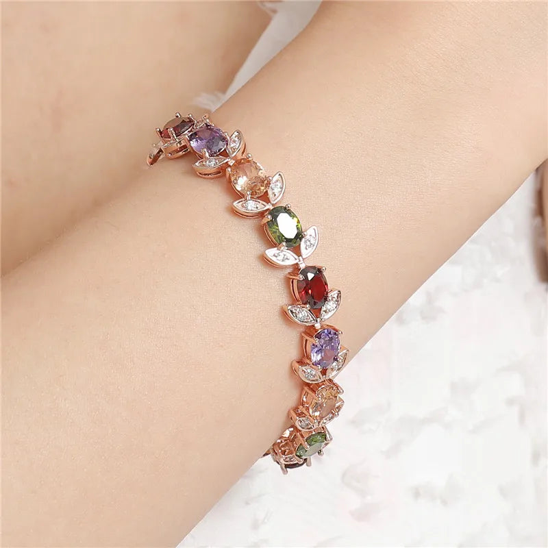 Fashionable Rose Gold Bracelet Moissanite Diamond Inlaid