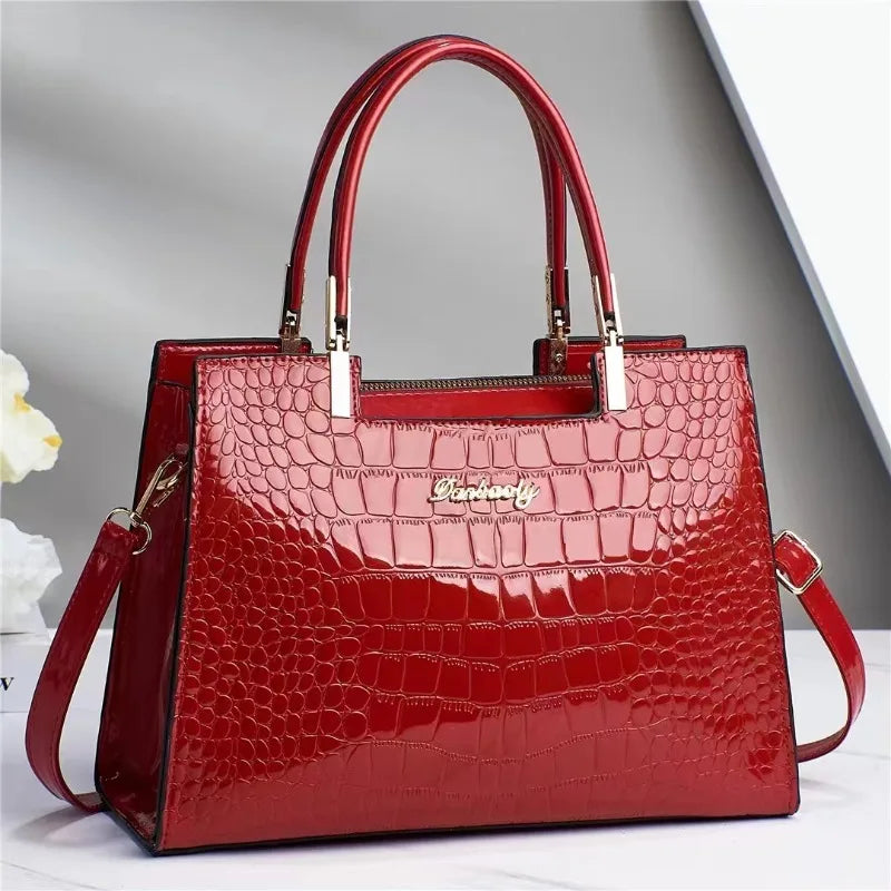 Luxury Patent Leather Handbags High-end Crocodile Pattern