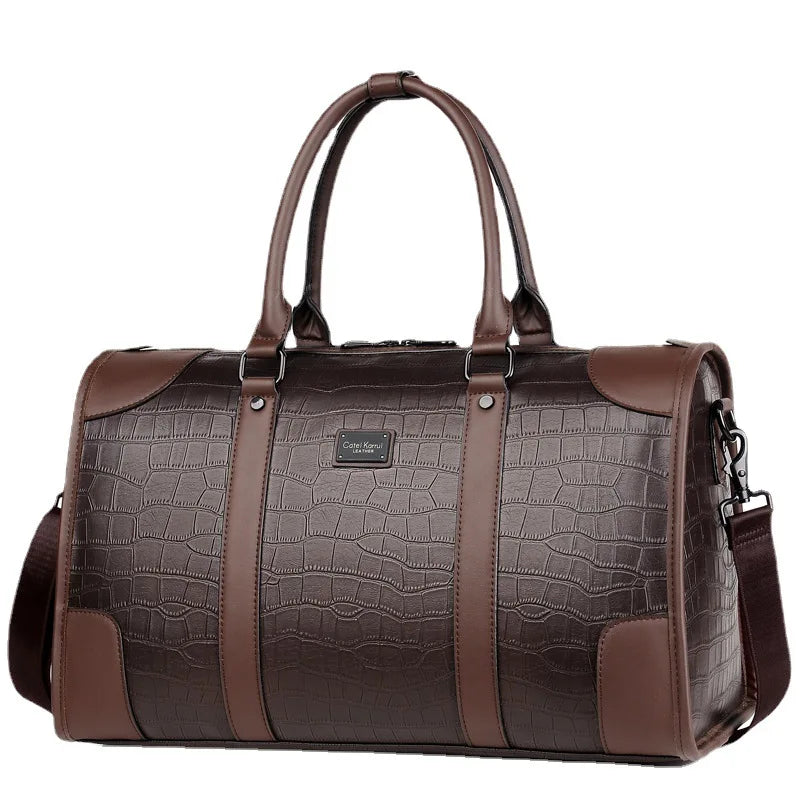 Men's Business Travel Tote Luxury Alligator PU Leather Luggage Bag