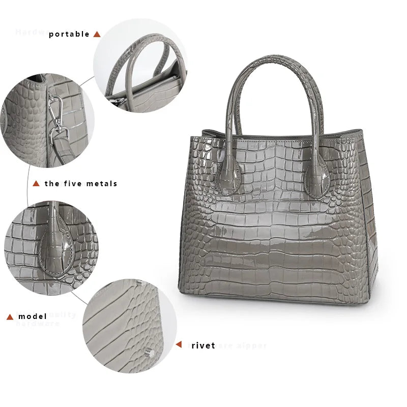 Fashionable women's handbag surface crocodile pattern luxury cowhide