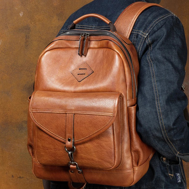 Retro handmade cowhide leather large capacity backpack for men