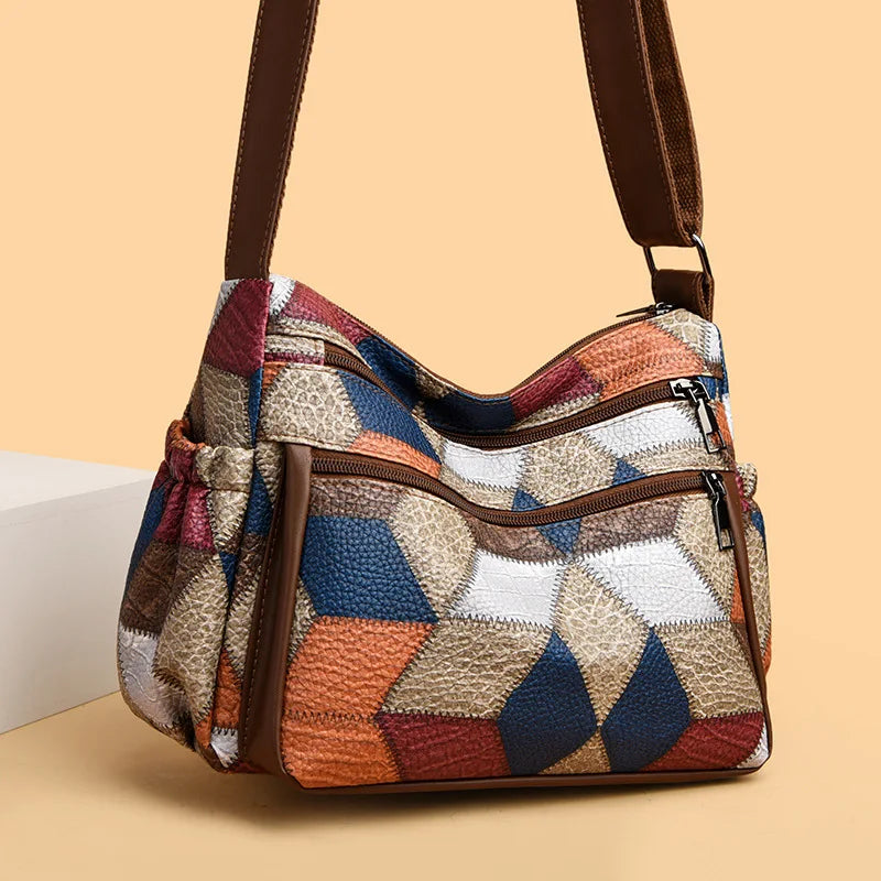Luxury PU Leather Women's Shoulder Crossbody Bags High Quality Patchwork Sac