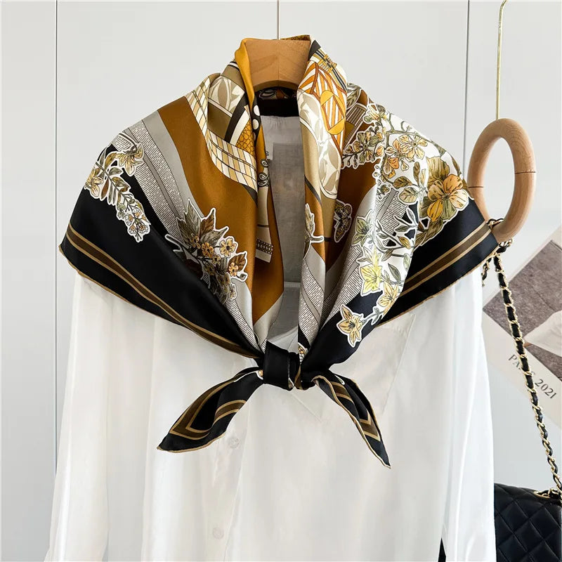 90 Silk Scarf Ladies 100% Real Silk Scarf Neckerchief Floral Fashion Elegant