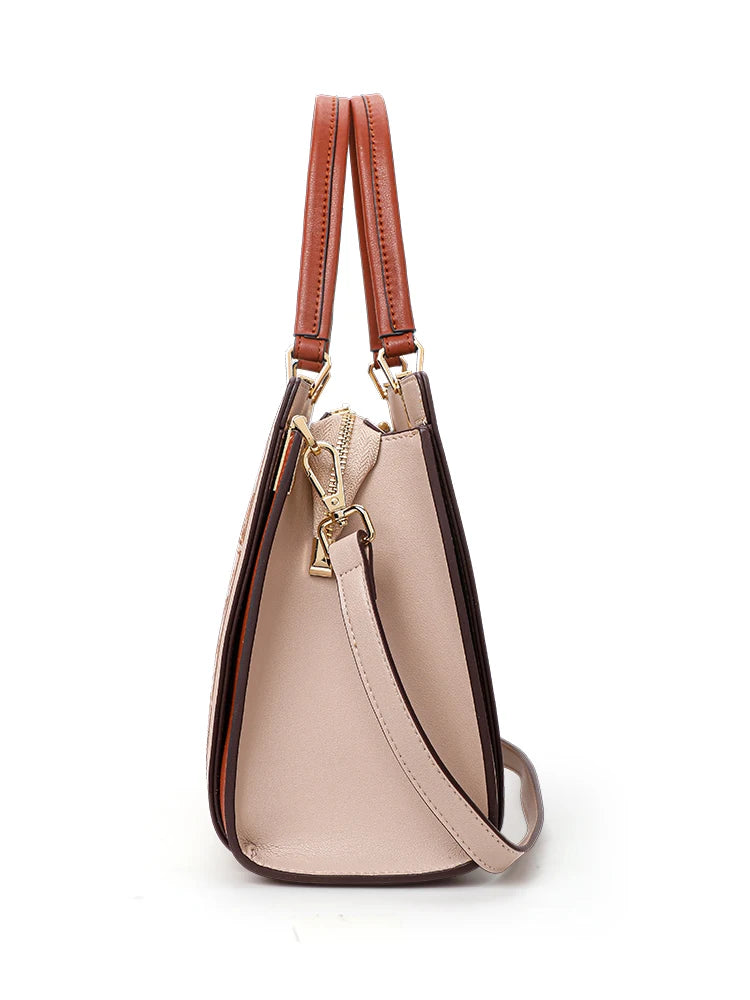 Embroidered Leather Tote Patchwork Design With Dual Straps
