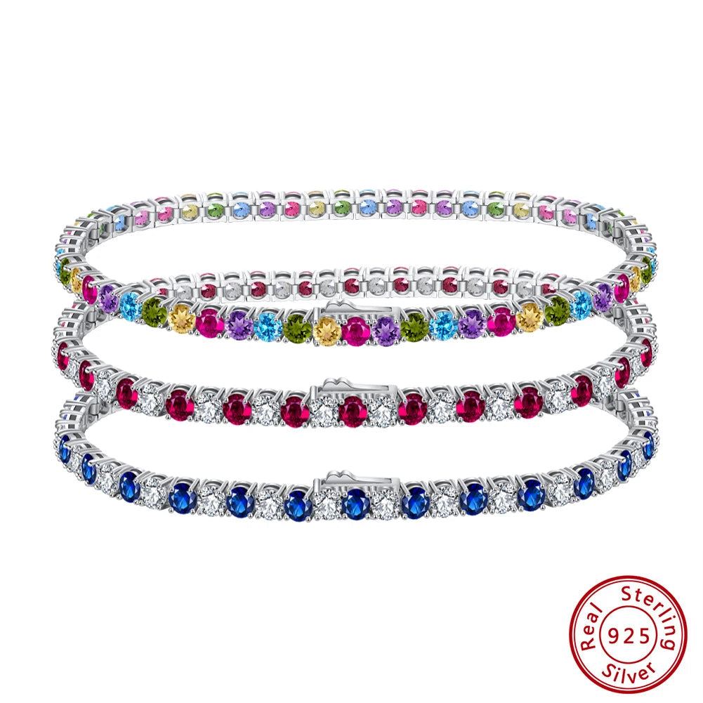 925 Sterling Silver 3mm Multicolor Zirconia Tennis Bracelet