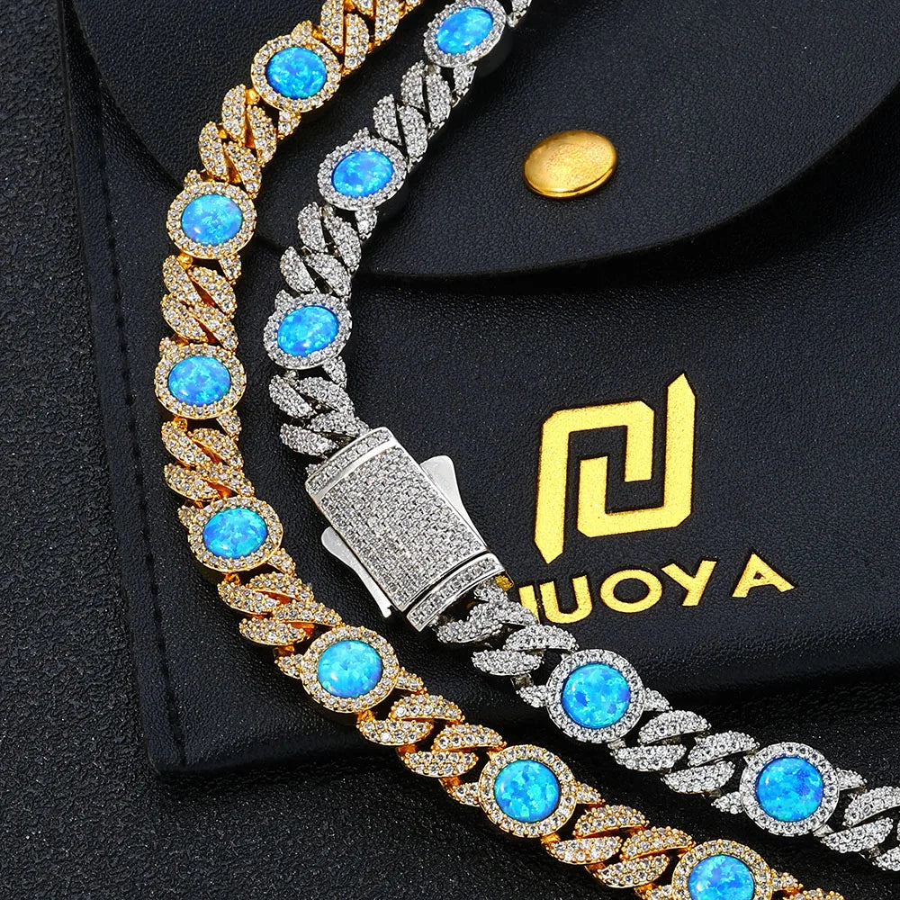 18k Gold Plated Cubic Zircon Bracelet Jewelry Iced Out Big Blue Opal Chain Bracelet