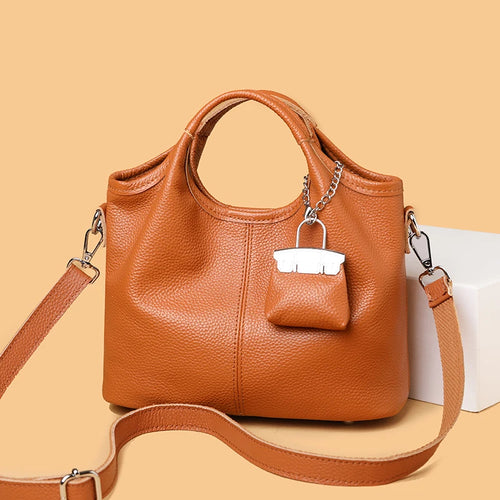 100% Cowhide Bag Casual Women Hobos Handbags Bucket Bags