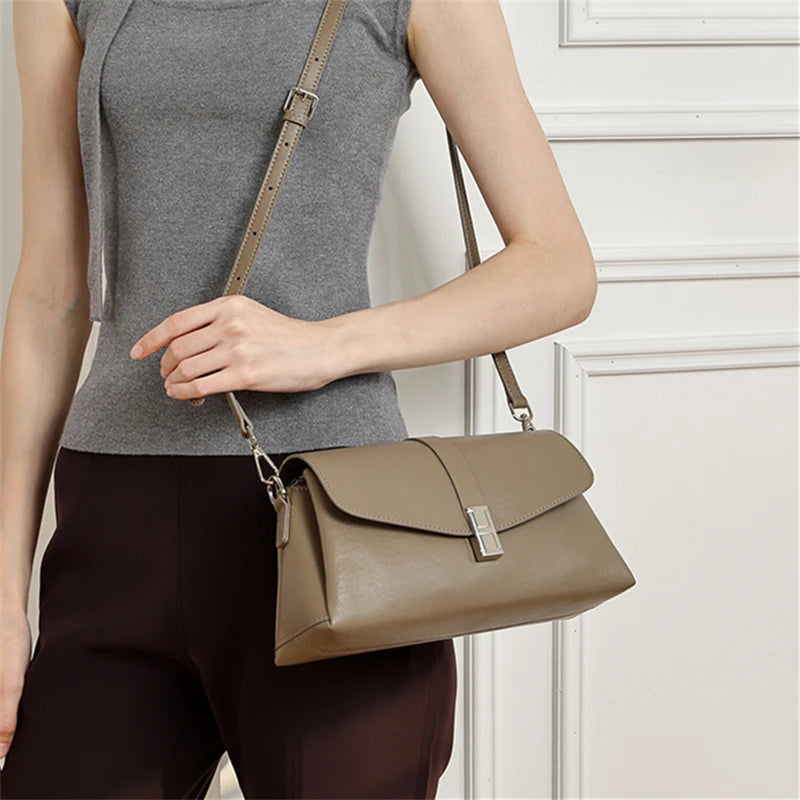 Genuine Leather Flap Shoulder Bag Underarm Handbags