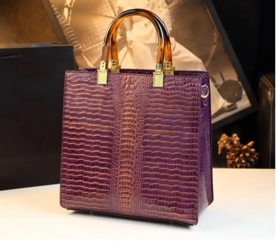 Crocodile Print Leather Handbags Large-capacity Tote