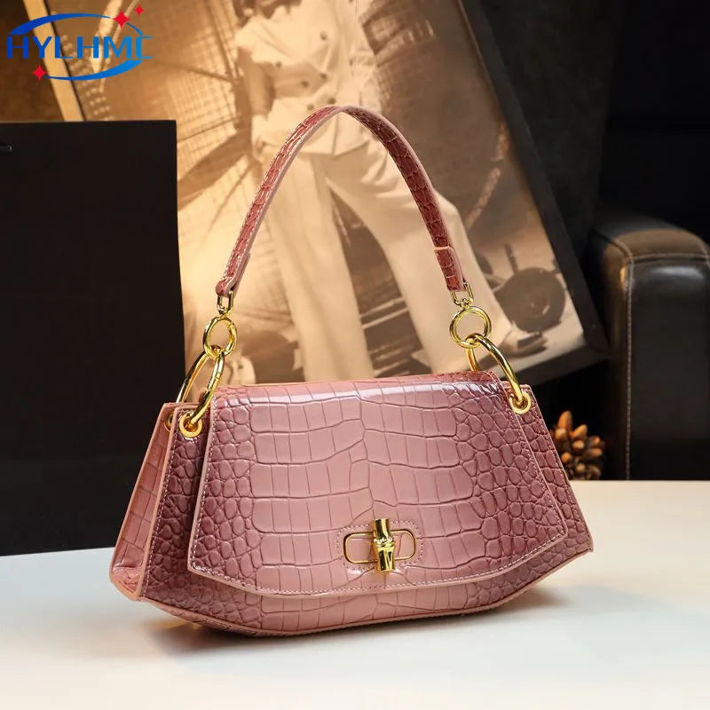 Stone Print Design Light Luxury Leather Shoulder Handbag