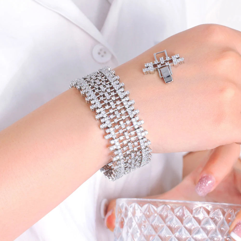 High End Genuine 5A Top Cubic Zirconia Stones Beautiful Big Bracelet Bangle