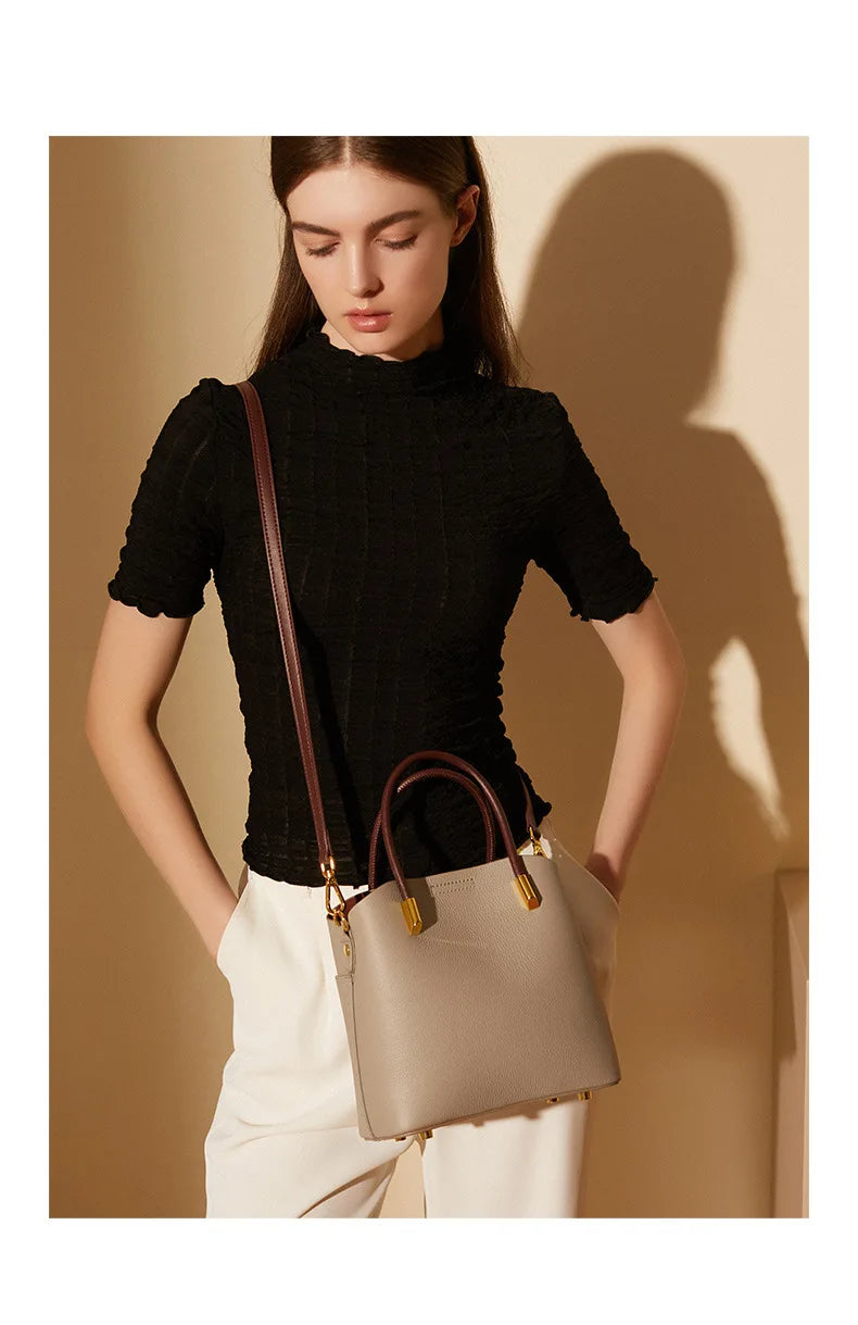Genuine Leather Top Quality Bucket Bag Versatile Leather Tote