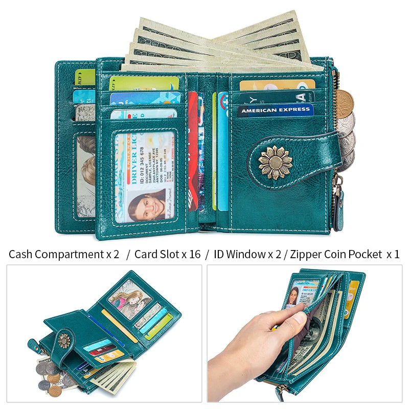 Genuine Leather RFID Wallet Women Clutch Credit Card Holder
