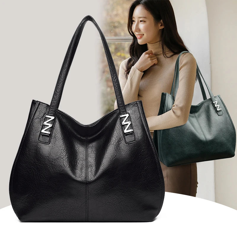 Big Retro Design PU Leather Shoulder Bags Trendy Female Handle Bag Lady Handbags
