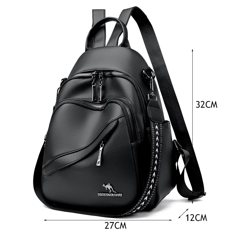 Fashion Backpack Women Shoulder Bag Soft Leather Rucksack
