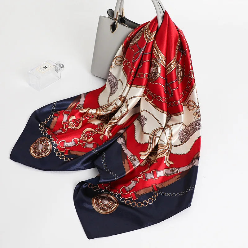 90*90cm Square Silk Scarves Shawls Fashion Print Kerchief Femme Head Scarf