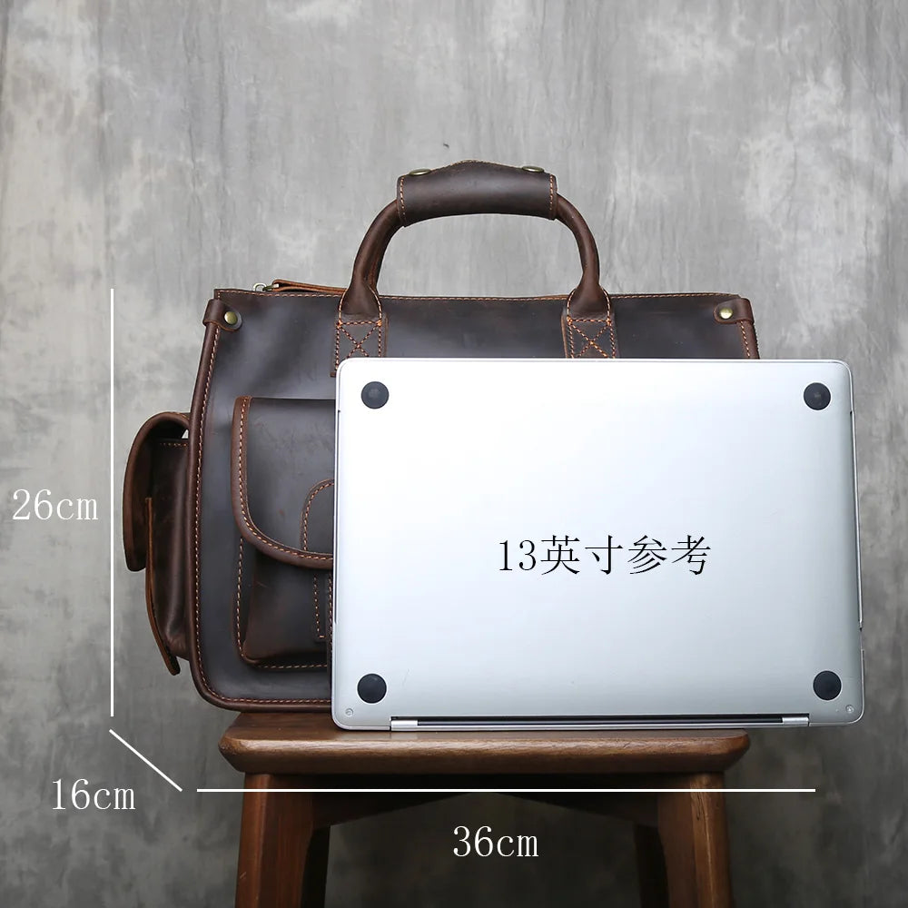 Retro Men's Handbag Genuine Leather Large Capacity Briefcase